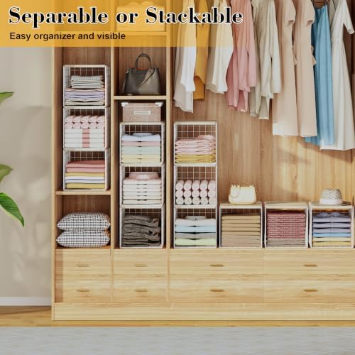 Hencawima Extra-Deep 4 Pack Closet Shelf Organizer with Wooden Top, Stackable...