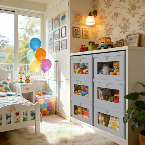 DIMJ Storage Bins with Lids - 4 Pack Large Fabric Closet Organizer with Windo...