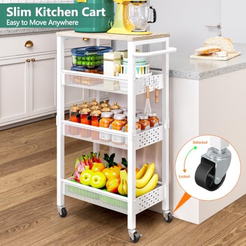 Vivihomety 4-Tier Laundry Utility Rolling Storage Cart with Wheels, Metal