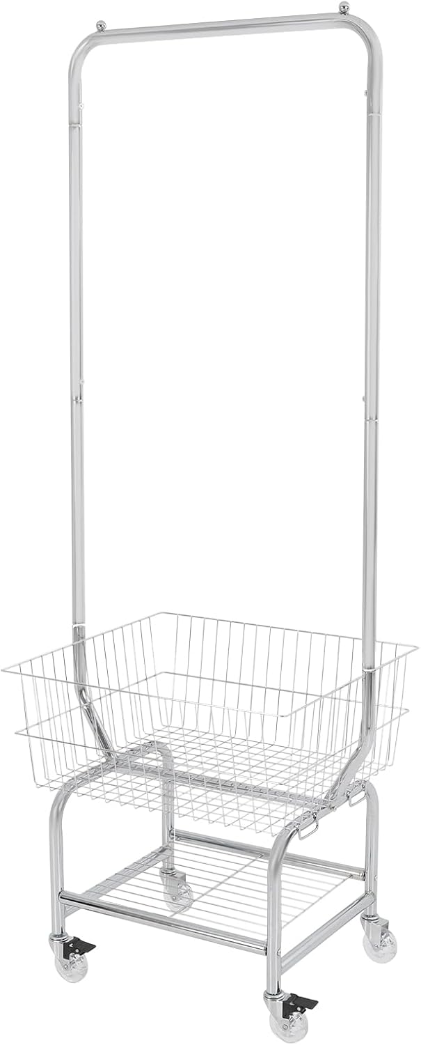 Wire Laundry Cart, Commercial Laundry Basket with Rack and Wheels