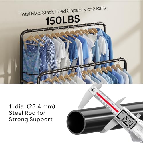 Simple Trending Clothing Clothes Rack, Double Rod Garment Rack, Black