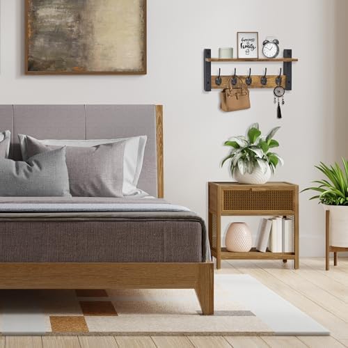 Sorbus Coat Rack Wall Mount with Shelf (Rustic Brown, 16 Inch)