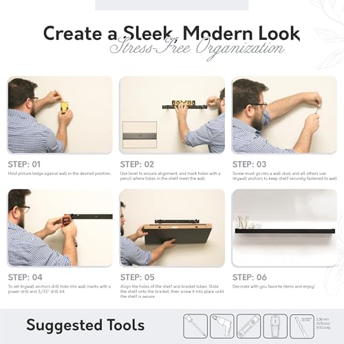 InPlace Invisible Brackets Shelf with Edge - MDF Floating Shelves for Wall wi...