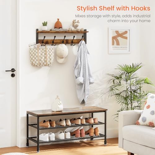 Homode Wall Mount Coat Rack with Shelf and 5 Tri Hooks