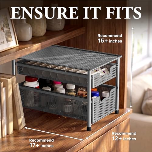 Simple Houseware Stackable 2 Tier Sliding Basket Organizer Drawer, Silver