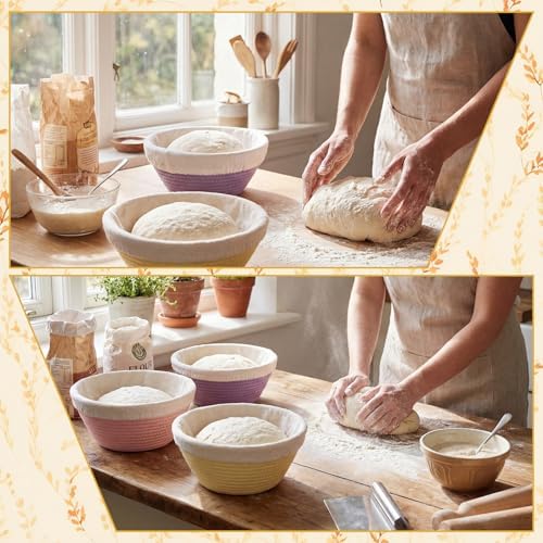 4 Pcs Round Banneton Bread Proofing Basket, 9 Inch