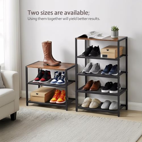 5 Tier Narrow Shoe Rack with Wood Top, Metal Shoe Organizer