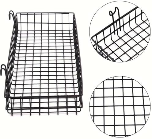 4 Pack Metal Grid Wall Baskets with Hooks, 15.75 x 6 x 2.36 Inch