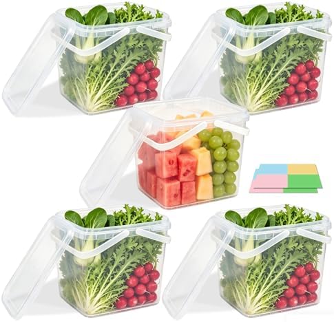 METAPACK 5 Pack 1.3 Gallon Clear Square Food Storage Buckets with Lids and Do...
