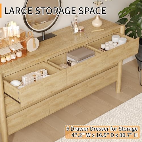 HOUROM Oak Dresser for Bedroom,63" Wide 9 Drawer Mid Century Modern Chest