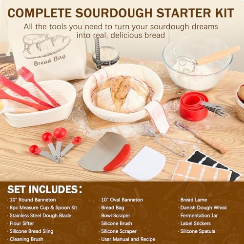 Sourdough Starter Kit Bread Baking Supplies, 10" Round Oval Banneton