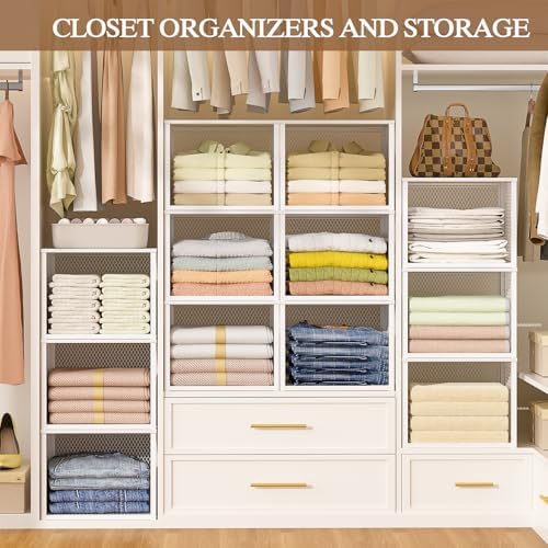 3 Pack Stackable Closet Organizers and Storage Basket, Closet Shelves with Wo...