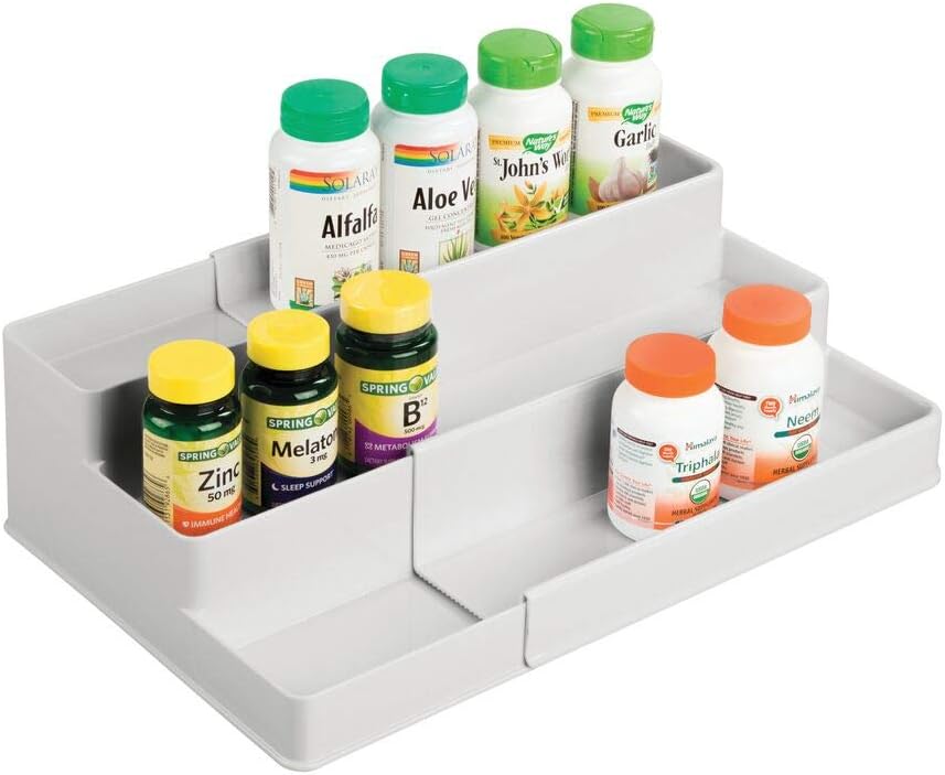 mDesign Plastic Expandable 3-Tier Shelf Rack Organizer - Storage for Bathroom...