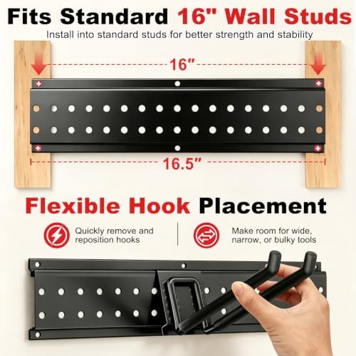 Garage Tool Organizer Wall Mount 66 inches with 13 Adjustable Heavy-Duty Hook...