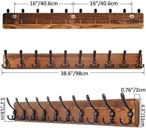 SKOLOO Rustic Coat Rack Wall Mount, 10 Hooks, 38.6'' Long, Brown, Pac...
