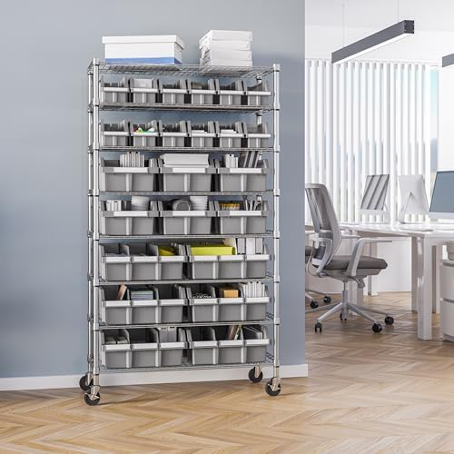8-Tier NSF 24-Bin Steel Wire Shelving Rack, 36"W x 14.25"D x 63.5&q...