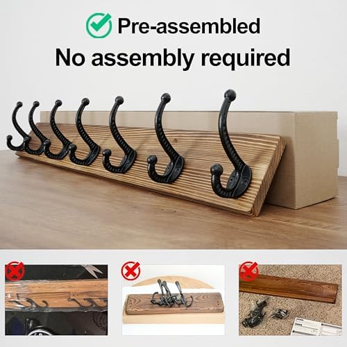 WEBI Rustic Coat Rack Wall Mount,30" Long 7 Cast Iron Coat Hooks Wall Mo...