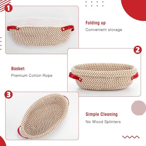 Gejoy 4 Set Banneton Bread Proofing Baskets Bulk with Liner Scraper Handle
