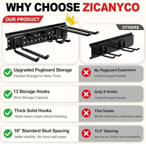 Garage Tool Organizer Wall Mount 66 inches with 13 Adjustable Heavy-Duty Hook...