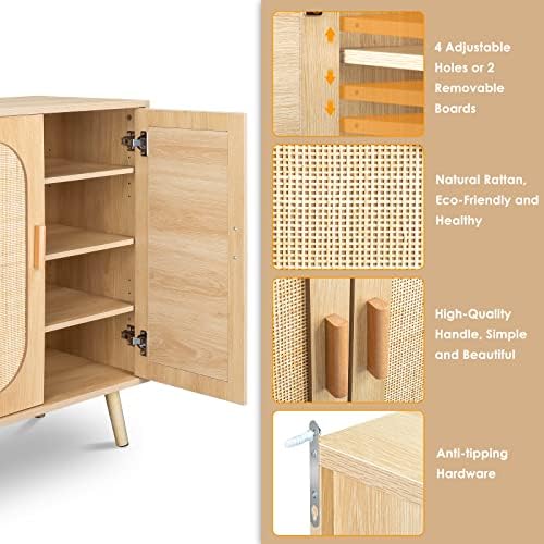 Rattan Shoe Cabinet for Entryway,Hidden Shoe Cabinet Storage with 3 Door,Free...