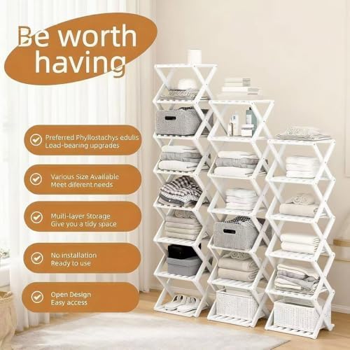 Vertical Narrow Shoe Rack White, 7 Tier Portable Folding Shoe Storage Rack, W...