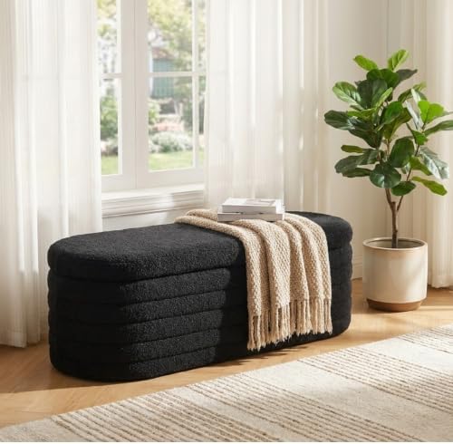 45.5" Black Ottoman with Storage, Sherpa