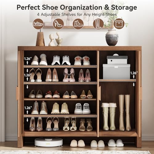 ONBRILL Large Shoe Cabinet with 3 Doors & Adjustable Shelves(Vintage Brown)