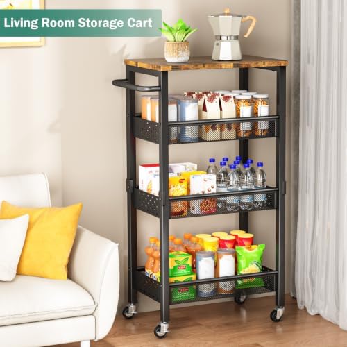 Vivihomety 4-Tier Laundry Utility Rolling Cart with Wheels, Metal