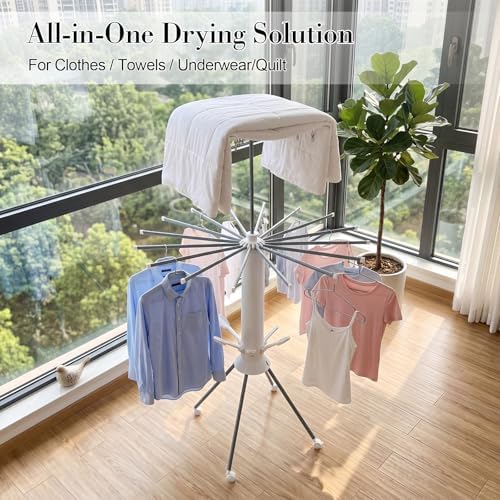 Sintuff 3 Tier Clothes Drying Rack with Wheels, Foldable Garment Rack