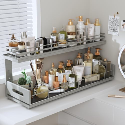 Under Sink Organizer Upgrade To Professional Rails,2-Tier Dual Pull Out Cabin...