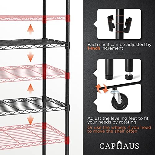 CAPHAUS 4-Tier Heavy Duty Adjustable Height Wire Shelving Unit w/Wheels &...