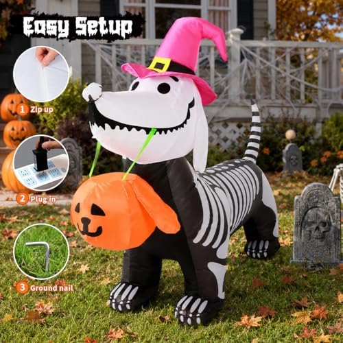 GOOSH 5.5 FT Halloween Inflatables Outdoor Decorations Skeleton Puppy Inflata...