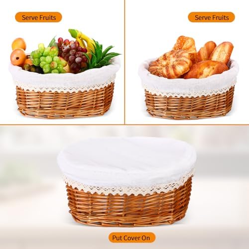 Ziliny 2 Set 11" 12" Bread Basket, Natural with White Liner Cover