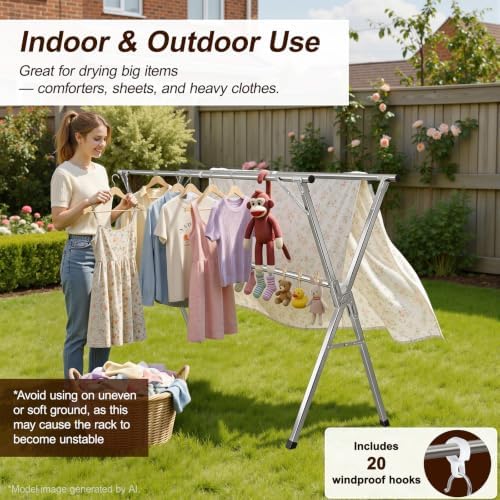 Spreezy 78 Inch Clothes Drying Rack, Stainless Steel, Indoor/Outdoor