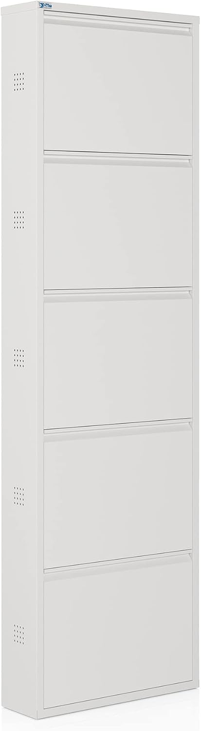CEHA 5 Tier Metal Shoe Cabinet with Cover, Durable Shoe Storage Organizer for Entryway, Space Saving Shoe Shelf Closet with Side Ventilation Holes, 5.91" x 66.5" x 19.68", White