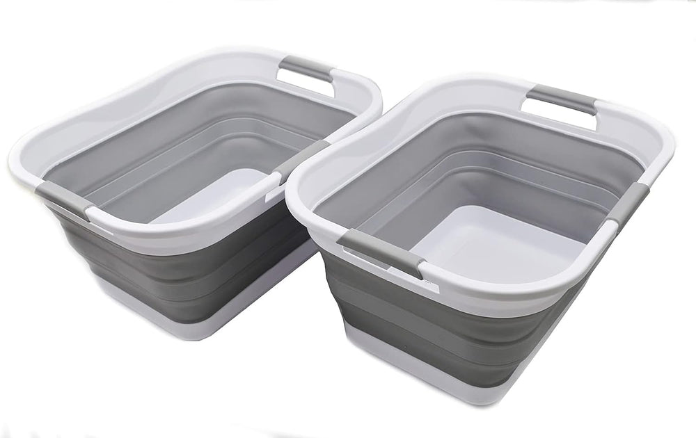 SAMMART Set of 2-30L (8 gallon) Collapsible Plastic Laundry Basket - Foldable...