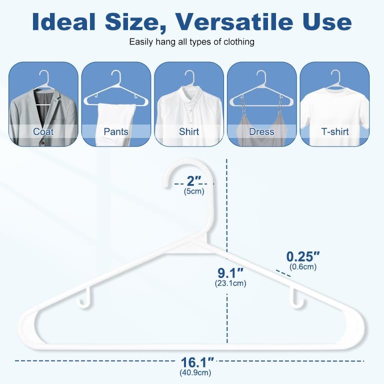 HOUSE DAY White Plastic Hangers 200 Pack, Slim Space-Saving Clothes Hangers
