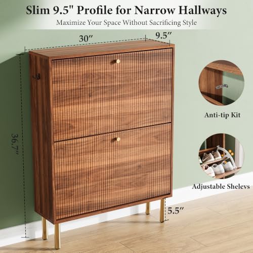 Nicetree Shoe Storage Cabinet for Entryway - 2 Flip Drawers Shoe Cabinet with...