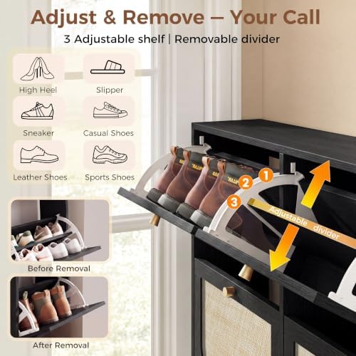 Nicetree Rattan Shoe Cabinet for Entryway, 9.5" Ultra-Thin Narrow Shoe R...
