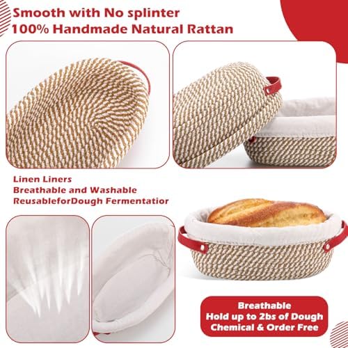 Gejoy 4 Set Banneton Bread Proofing Baskets Bulk with Liner Scraper Handle