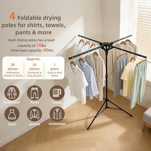 Clothes Drying Rack Foldable, Adjustable Height with Fold Button