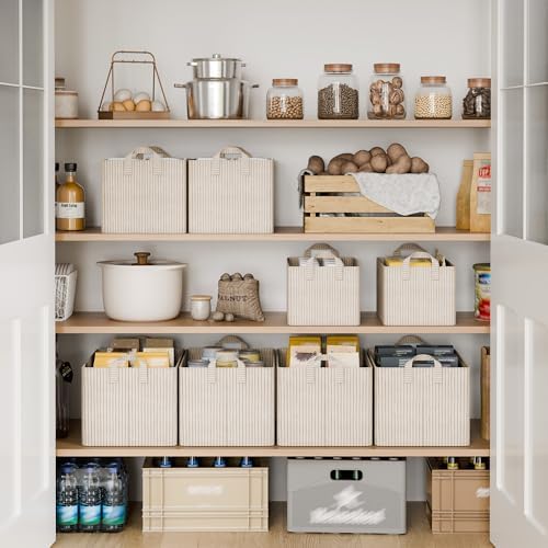StorageWorks Fabric Storage Bins, Khaki & Beige Stripes, 2-Pack