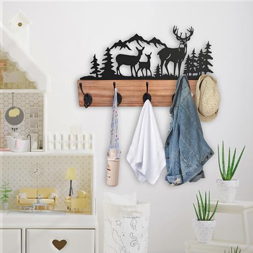 Metal Deer Coat Hooks Wall Mounted, Battery Operated Induction Light Hooks, W...