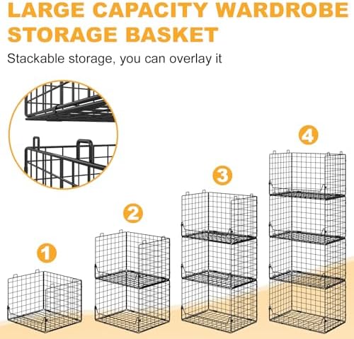 Jakyitvi 4-Tier Extra Height Stackable Closet Organizer – Foldable Storage Bi...