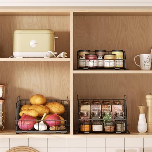 3-Tier Fruit Basket for Kitchen Counter, Stackable Wire Baskets Wall, Potato ...