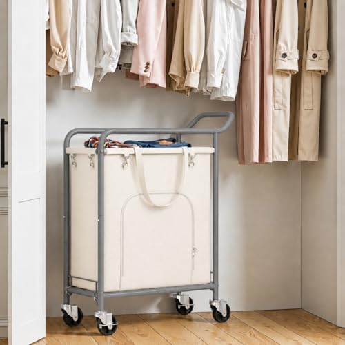 Laundry Basket with Wheels, Rolling Laundry Hamper with 38.4" Tall Handl...