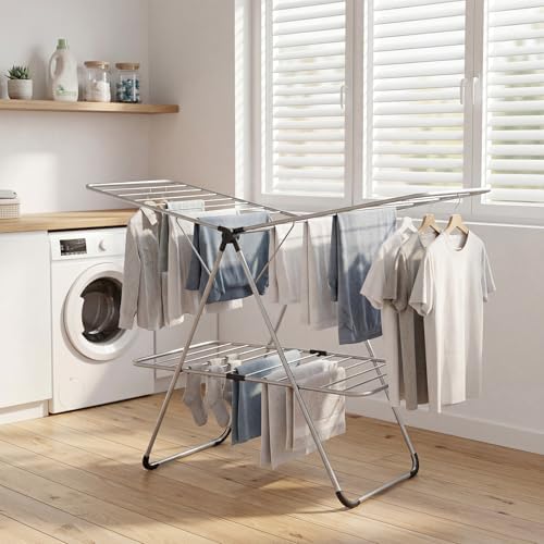 GIANTEX Foldable Clothes Drying Rack, 2-Tier Aluminum Laundry Drying Rack wit...