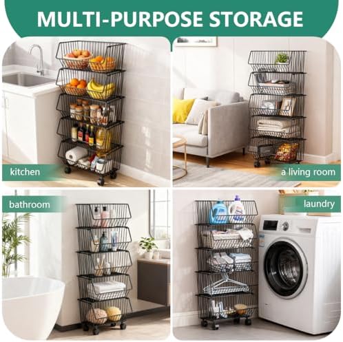Wire Baskets Organization with Rollers for Kitchen and Home Storage, Vegetabl...