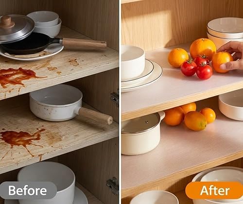 Shelf Liners for Kitchen Cabinets Non Adhesive 24 Inch Wide X 20 Ft Clear Non...