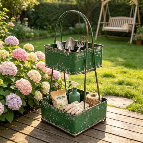 Vintage Metal Storage Basket 2-Tier 25.98" H Farmhouse Distressed Kitche...